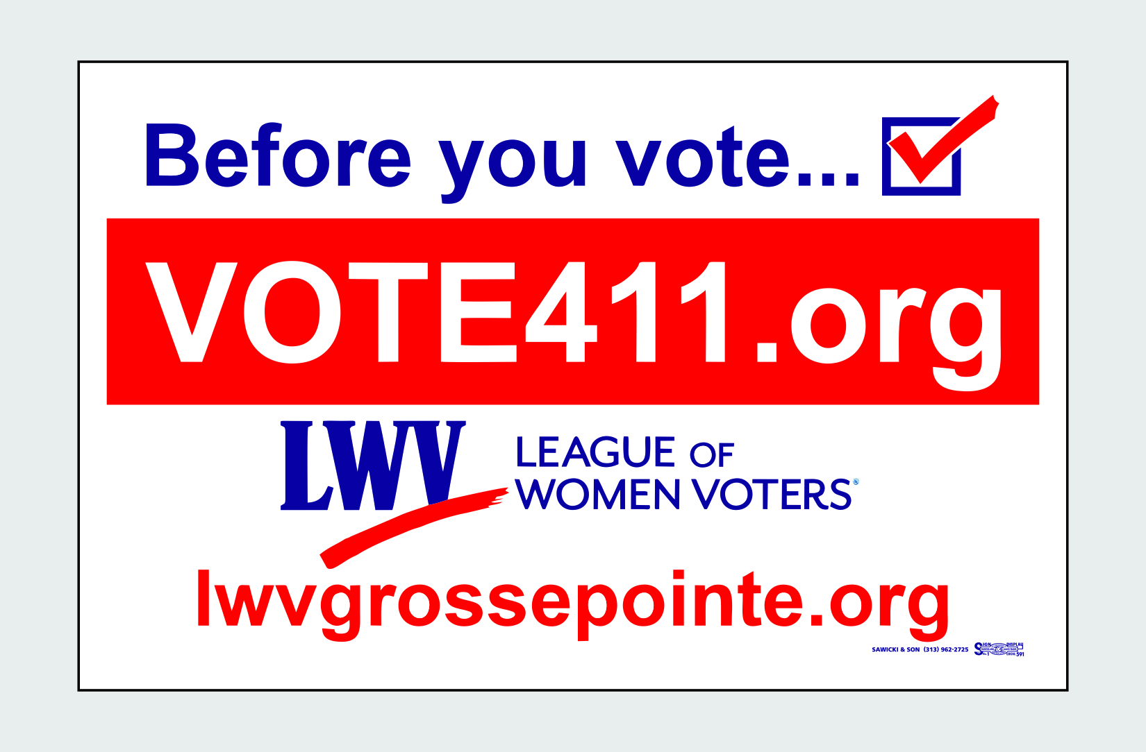 Vote 411 Lawn Sign Sales – League Of Women Voters Of Grosse Pointe